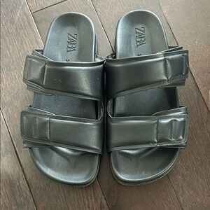 Zara Black Double Strap Slides